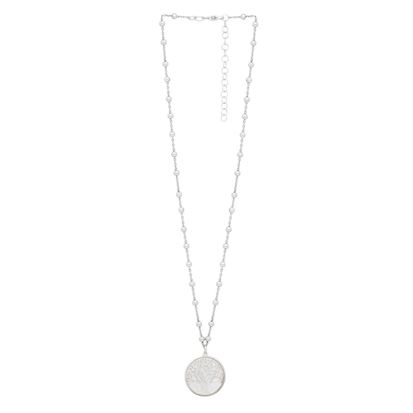 Tree of Life Rhodium Plated, Sterling Silver Circular Pendant Necklace