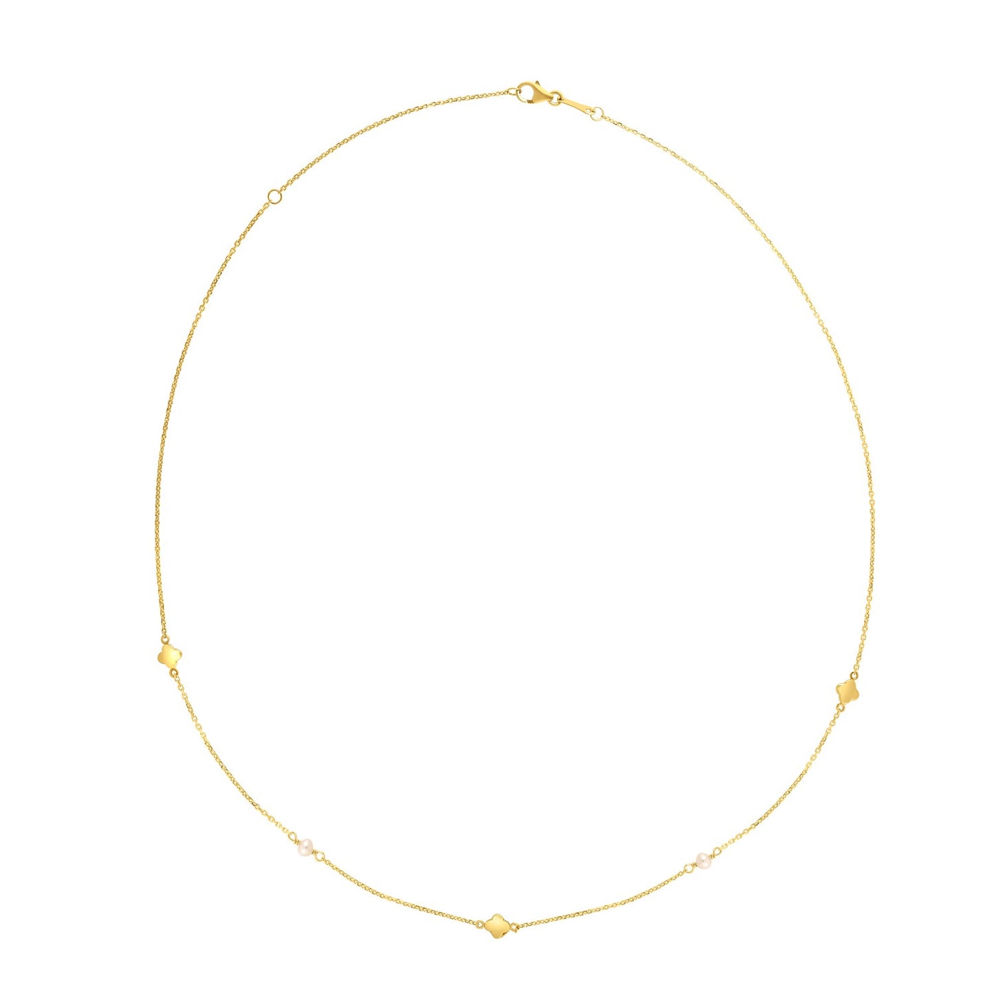 Clover - 14k Yellow Gold Clover & Pearl Necklace