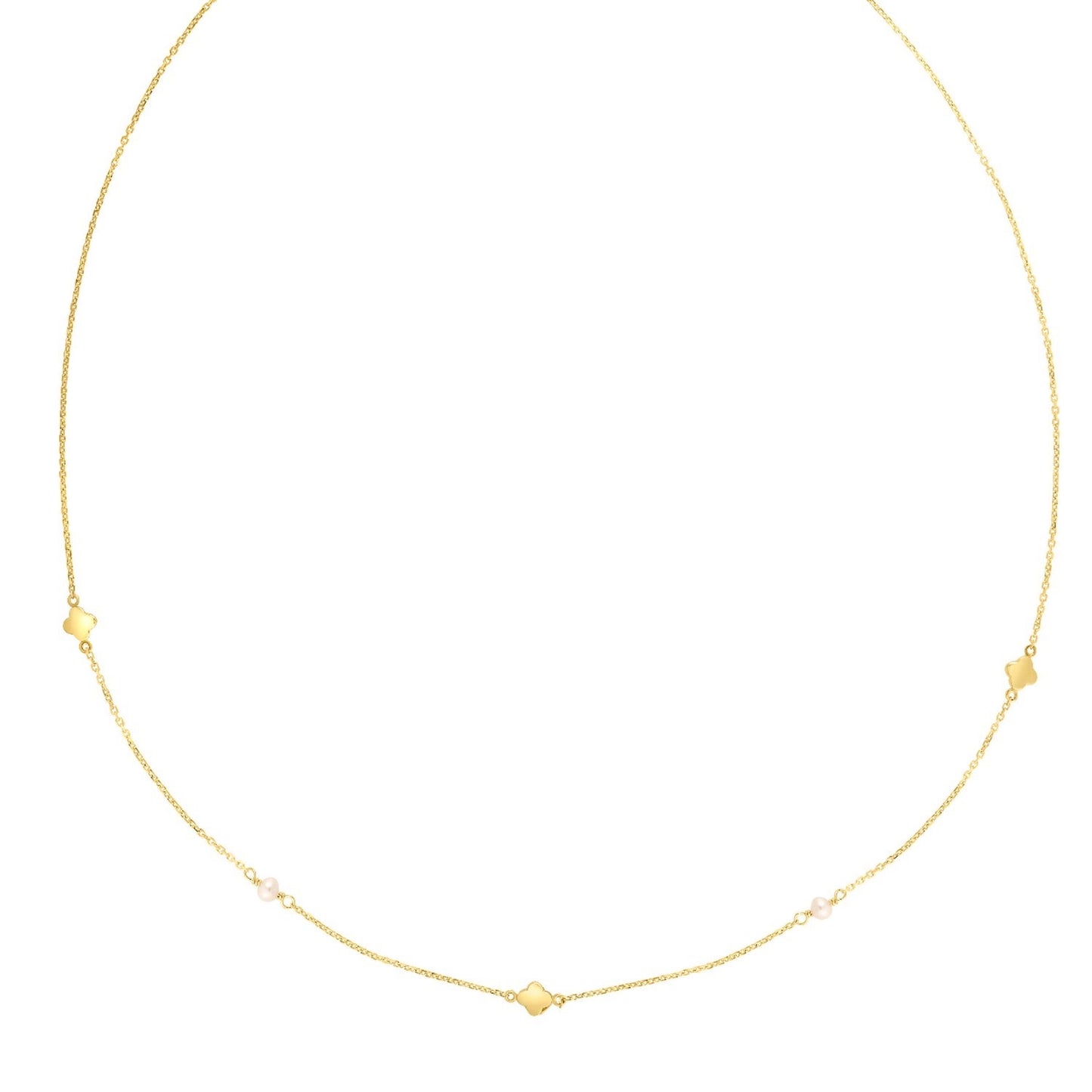 Clover - 14k Yellow Gold Clover & Pearl Necklace