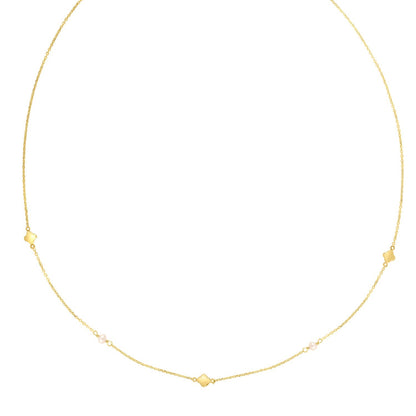 Clover - 14k Yellow Gold Clover & Pearl Necklace