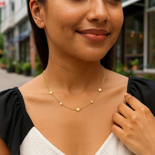 Clover - 14k Yellow Gold Clover & Pearl Necklace