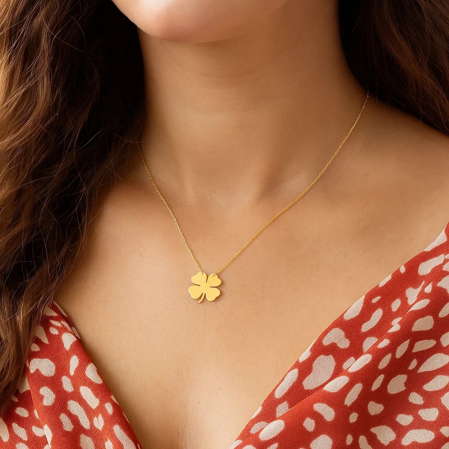 14K Yellow Gold Shamrock Necklace