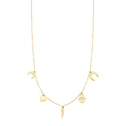 Polished Luck Charms on 14K Yellow Gold Necklace