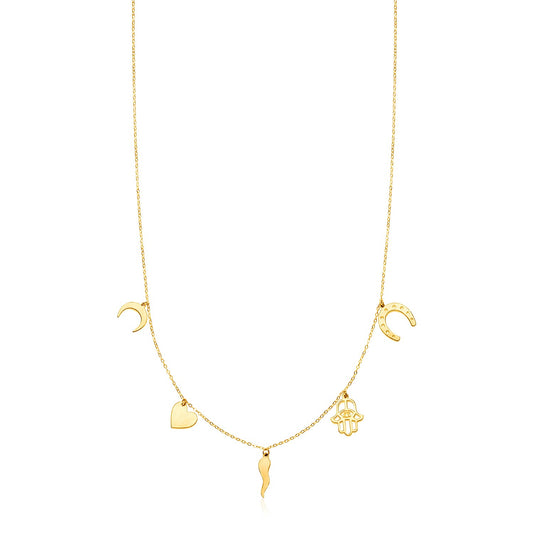 Polished Luck Charms on 14K Yellow Gold Necklace