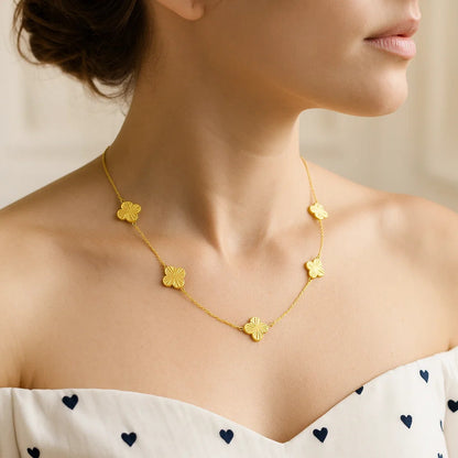 14K Yellow Gold Radial Clover Necklace