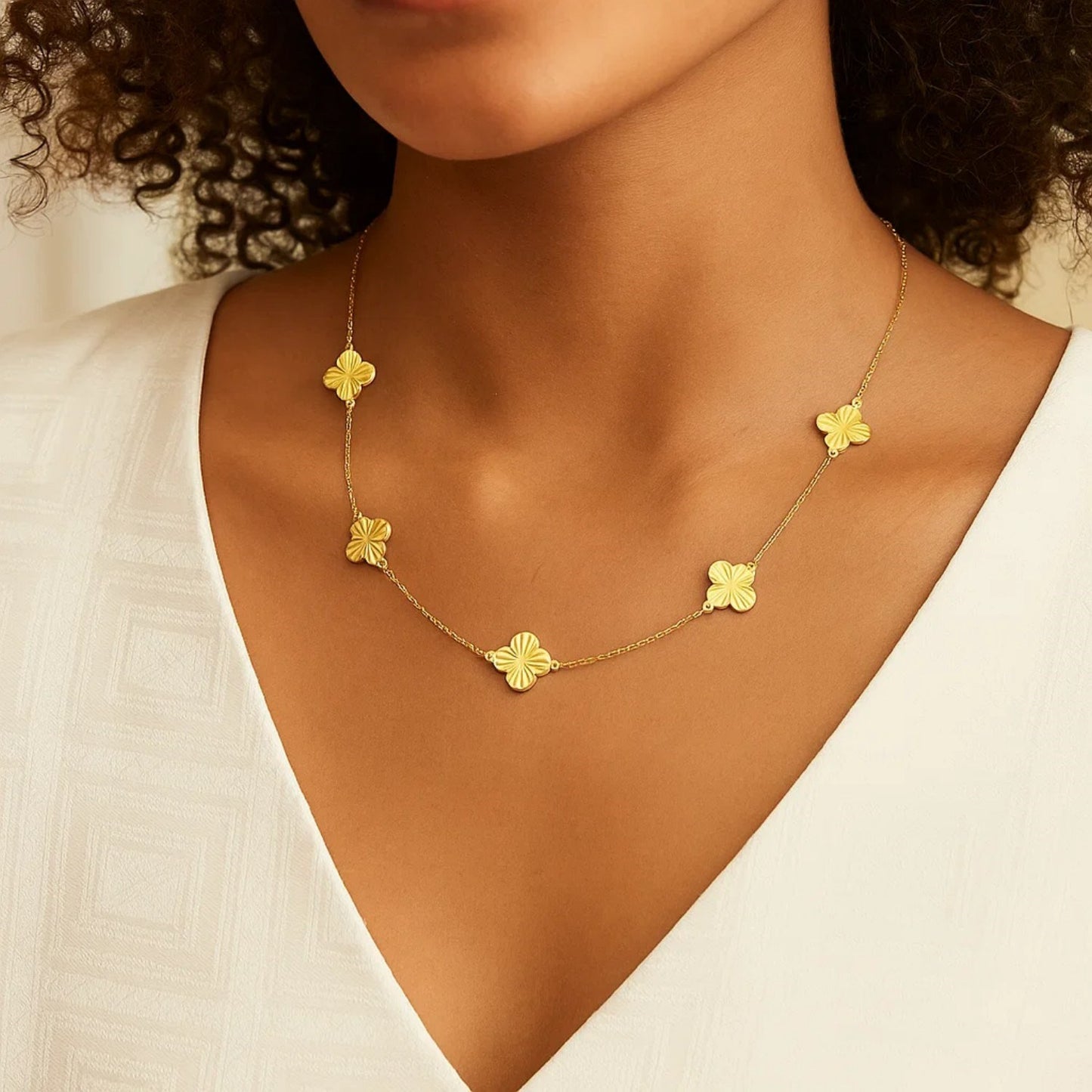 14K Yellow Gold Radial Clover Necklace