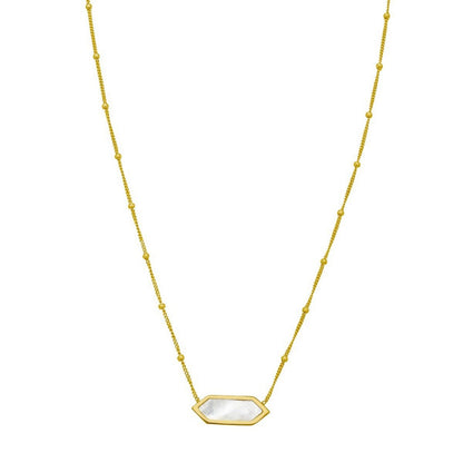 14K Yellow Gold Hexagon Mother Of Pearl Pendant Necklace