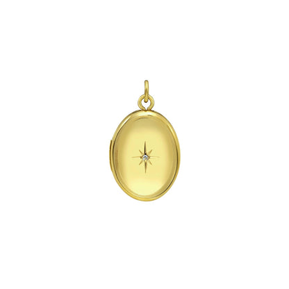 14K Yellow Gold Oval Diamond Locket Charm Pendant (16.00 mm)