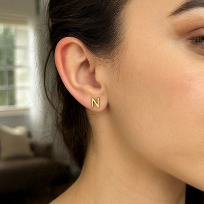 14K Yellow Gold Yours Truly Initial N Stud Earrings