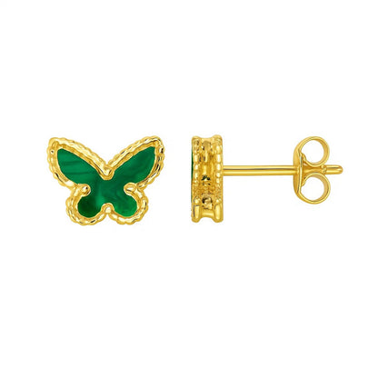 Malachite 14K Yellow Gold Primavera Butterfly Stud Earrings