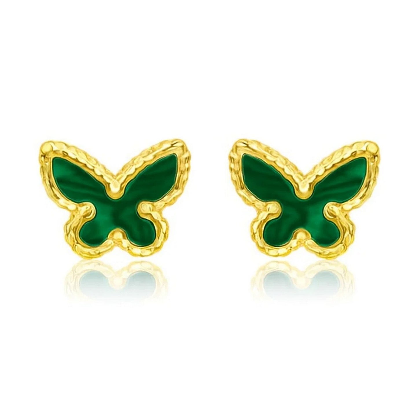 Malachite 14K Yellow Gold Primavera Butterfly Stud Earrings