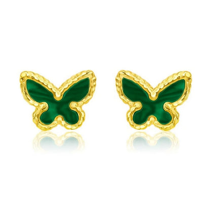 Malachite 14K Yellow Gold Primavera Butterfly Stud Earrings