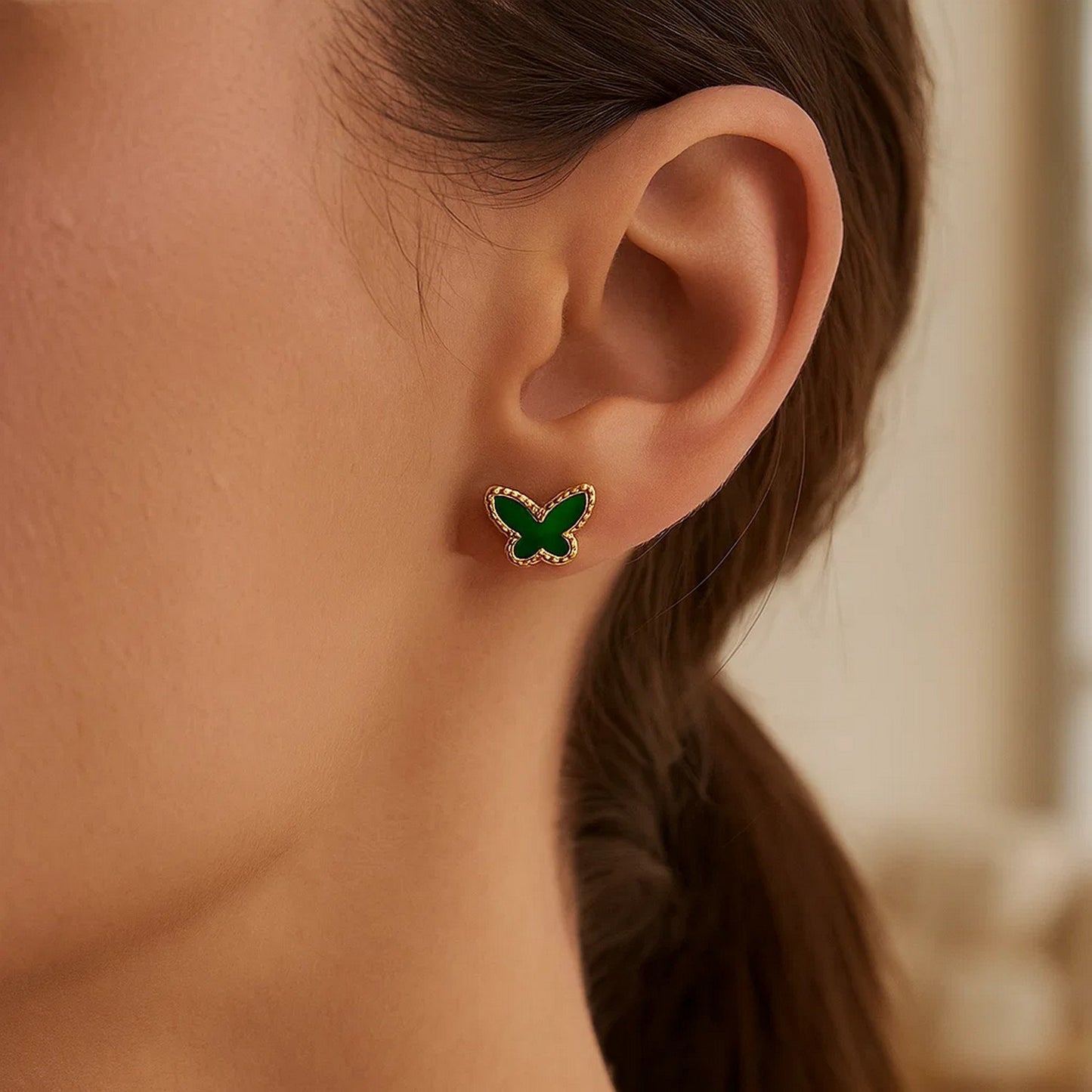 Malachite 14K Yellow Gold Primavera Butterfly Stud Earrings