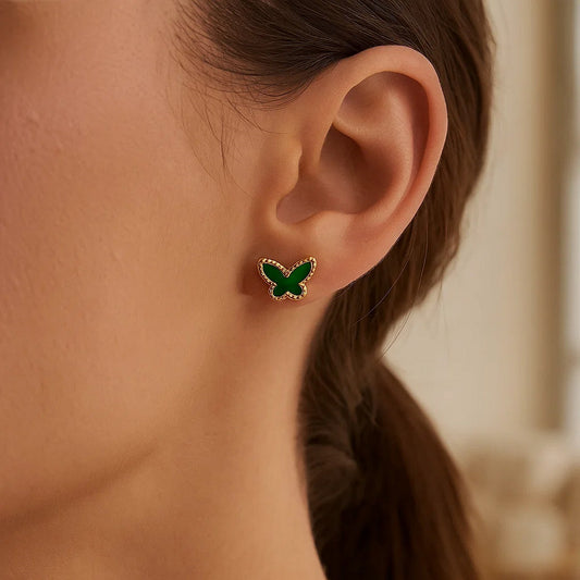 Malachite 14K Yellow Gold Primavera Butterfly Stud Earrings