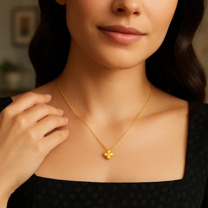 Clover 14K Yellow Gold Puffed Mini Pendant Necklace