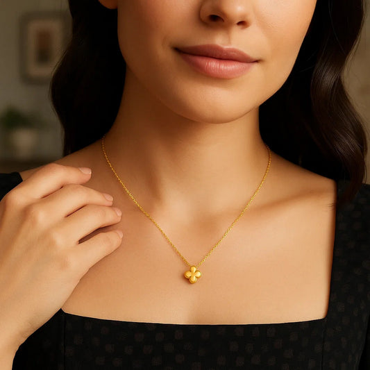 Clover 14K Yellow Gold Puffed Mini Pendant Necklace