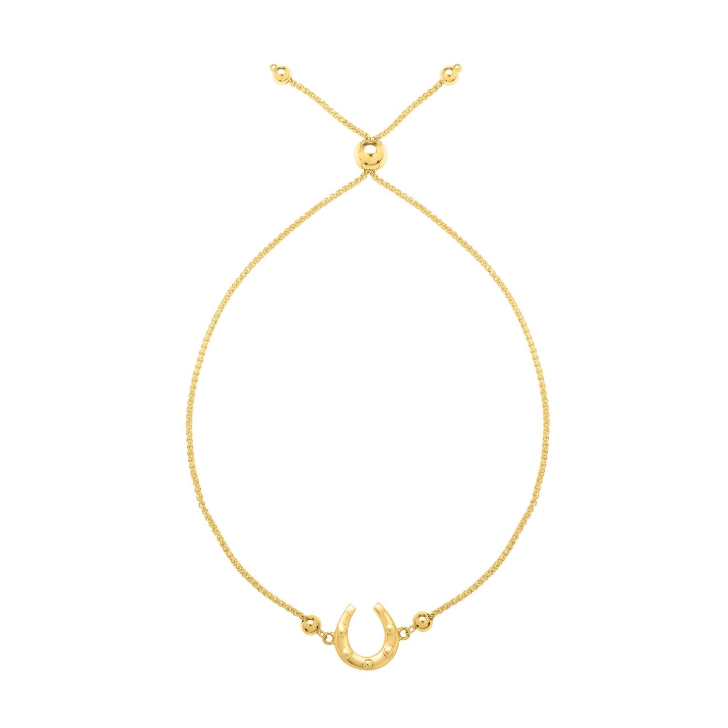 Horseshoe Adjustable Draw String Bracelet in 14K Yellow Gold