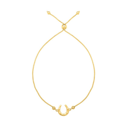 Horseshoe Adjustable Draw String Bracelet in 14K Yellow Gold