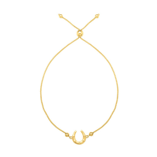 Horseshoe Adjustable Draw String Bracelet in 14K Yellow Gold