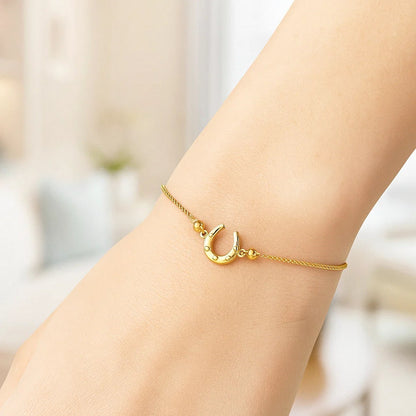 Horseshoe Adjustable Draw String Bracelet in 14K Yellow Gold