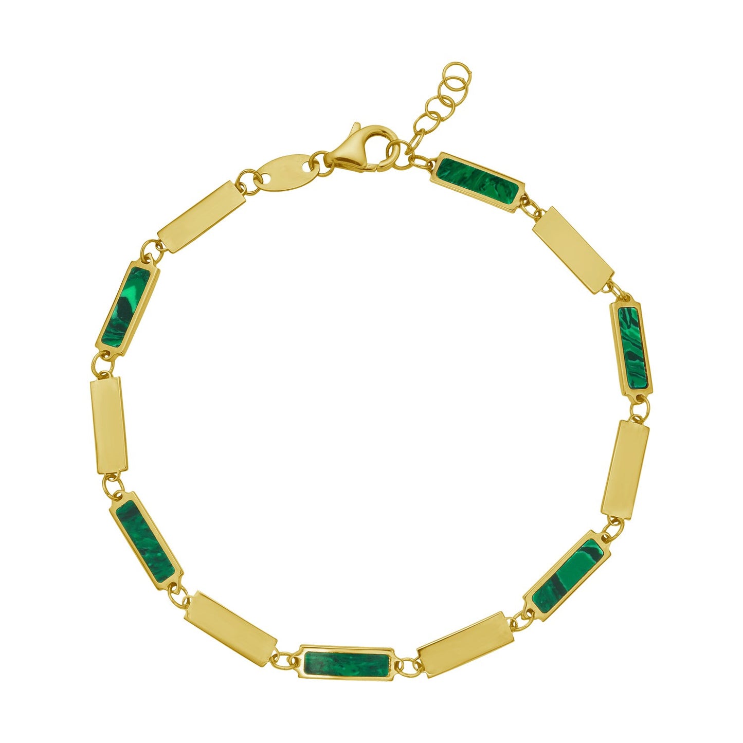 Malachite 14K Yellow Gold Rectangle Links Bracelet (3.50 mm)