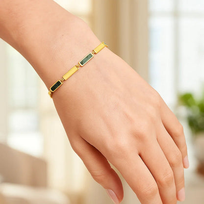 Malachite 14K Yellow Gold Rectangle Links Bracelet (3.50 mm)