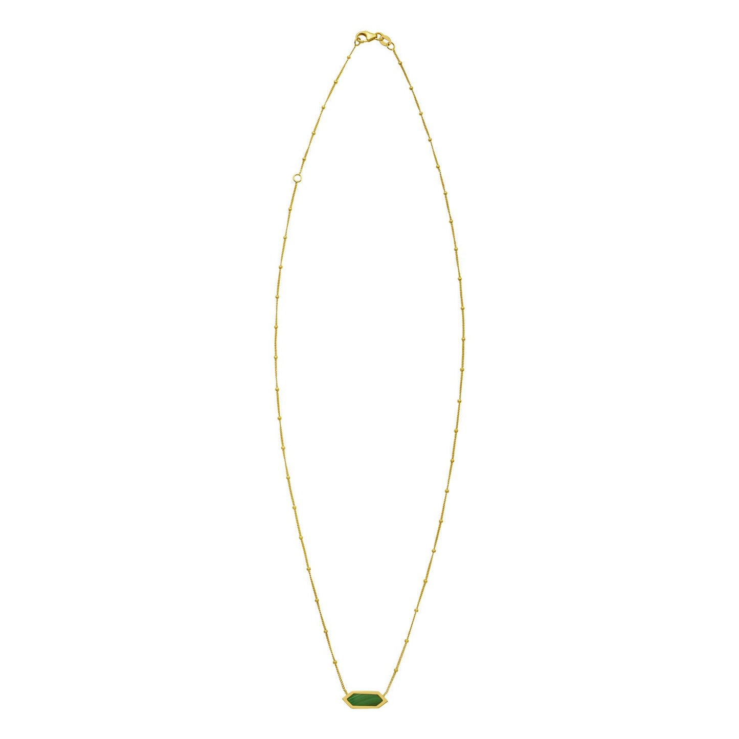 Malachite 14K Yellow Gold Hexagon Pendant Necklace