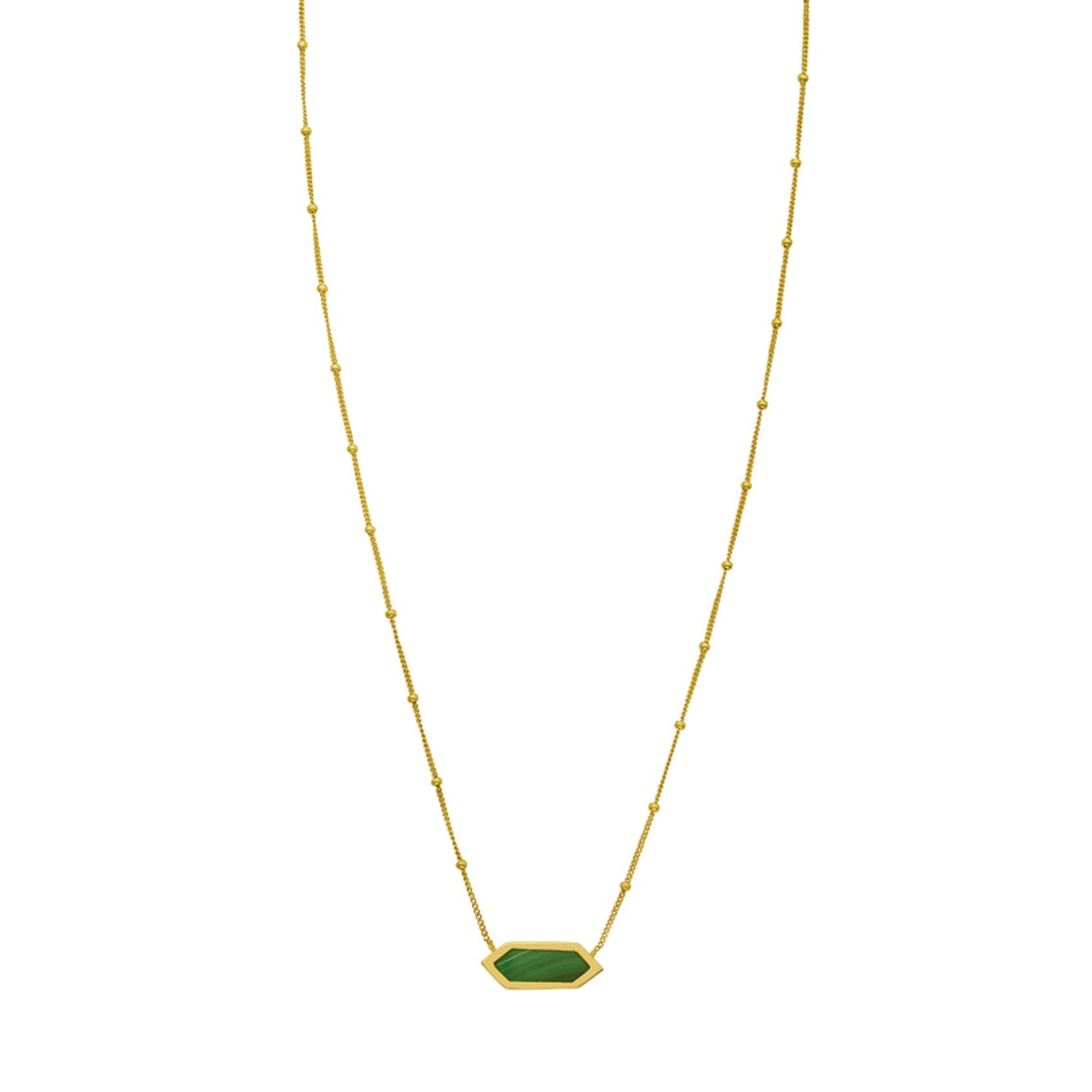 Malachite 14K Yellow Gold Hexagon Pendant Necklace