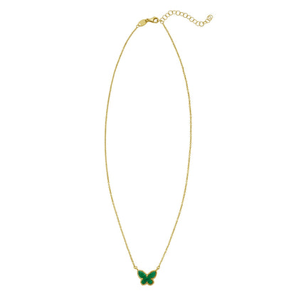 Malachite 14K Yellow Gold Primavera Butterfly Necklace