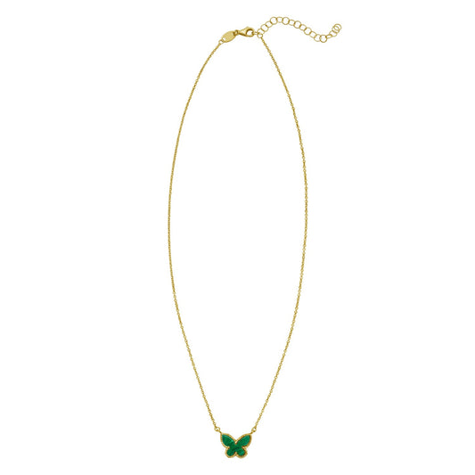 Malachite 14K Yellow Gold Primavera Butterfly Necklace