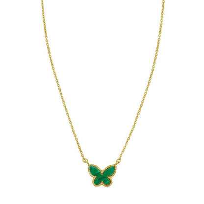 Malachite 14K Yellow Gold Primavera Butterfly Necklace