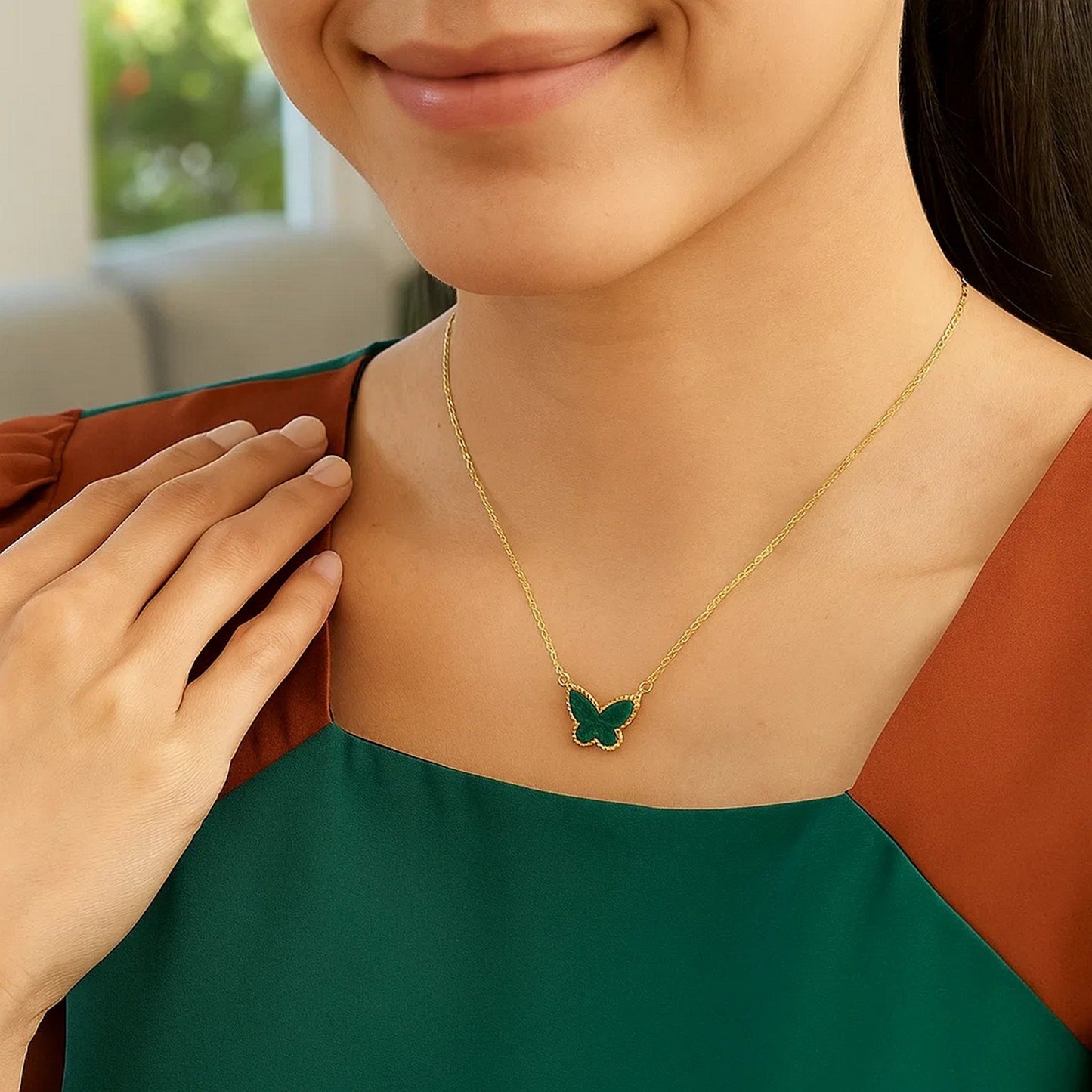 Malachite 14K Yellow Gold Primavera Butterfly Necklace