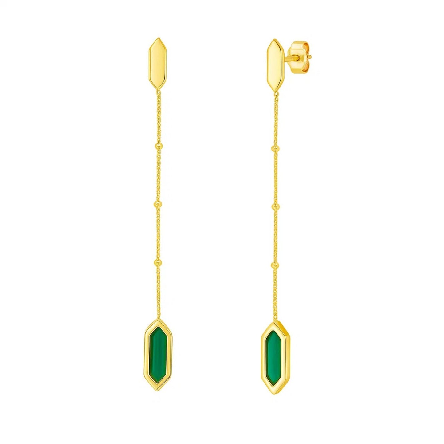 Malachite 14K Yellow Gold Hexagon Drop Earrings