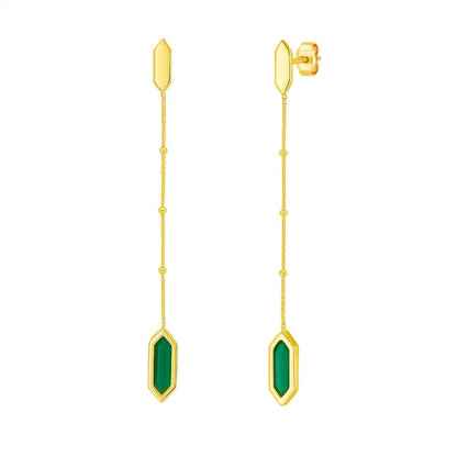 Malachite 14K Yellow Gold Hexagon Drop Earrings