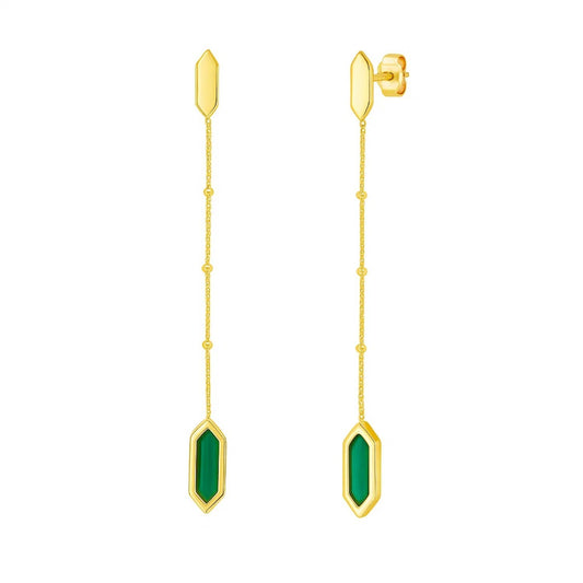 Malachite 14K Yellow Gold Hexagon Drop Earrings