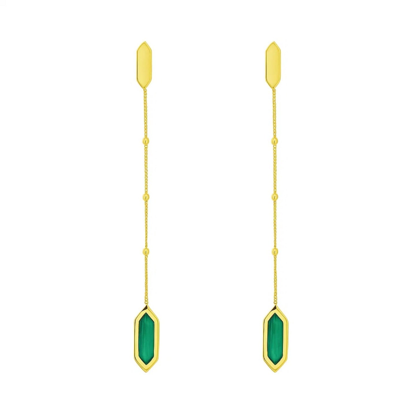Malachite 14K Yellow Gold Hexagon Drop Earrings