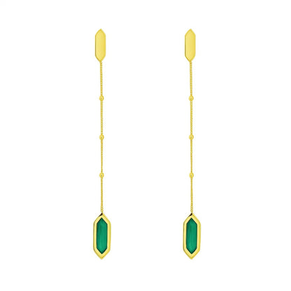 Malachite 14K Yellow Gold Hexagon Drop Earrings