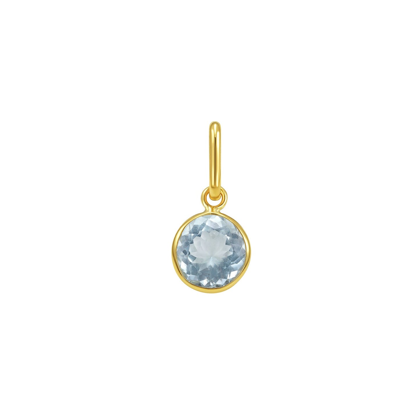 14K Yellow Gold Initial Aqua CZ Charm Pendant