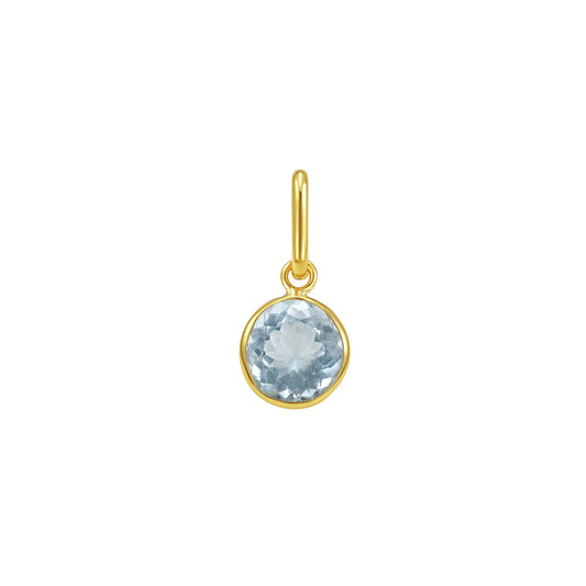 14K Yellow Gold Initial Aqua CZ Charm Pendant