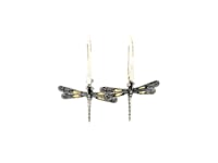 Scrollwork Dragonfly 18k Yellow Gold and Sterling Silver Drop Earrings
