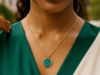 Malachite Inlay 14K Yellow Gold Malachite Inlay Circle Necklace