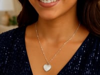 Sterling Silver Rhodium Plated and Mother of Pearl Heart Pendant Necklace